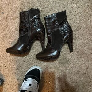 Women's Dark Brown Croc-Texture High Heel Ankle Boots